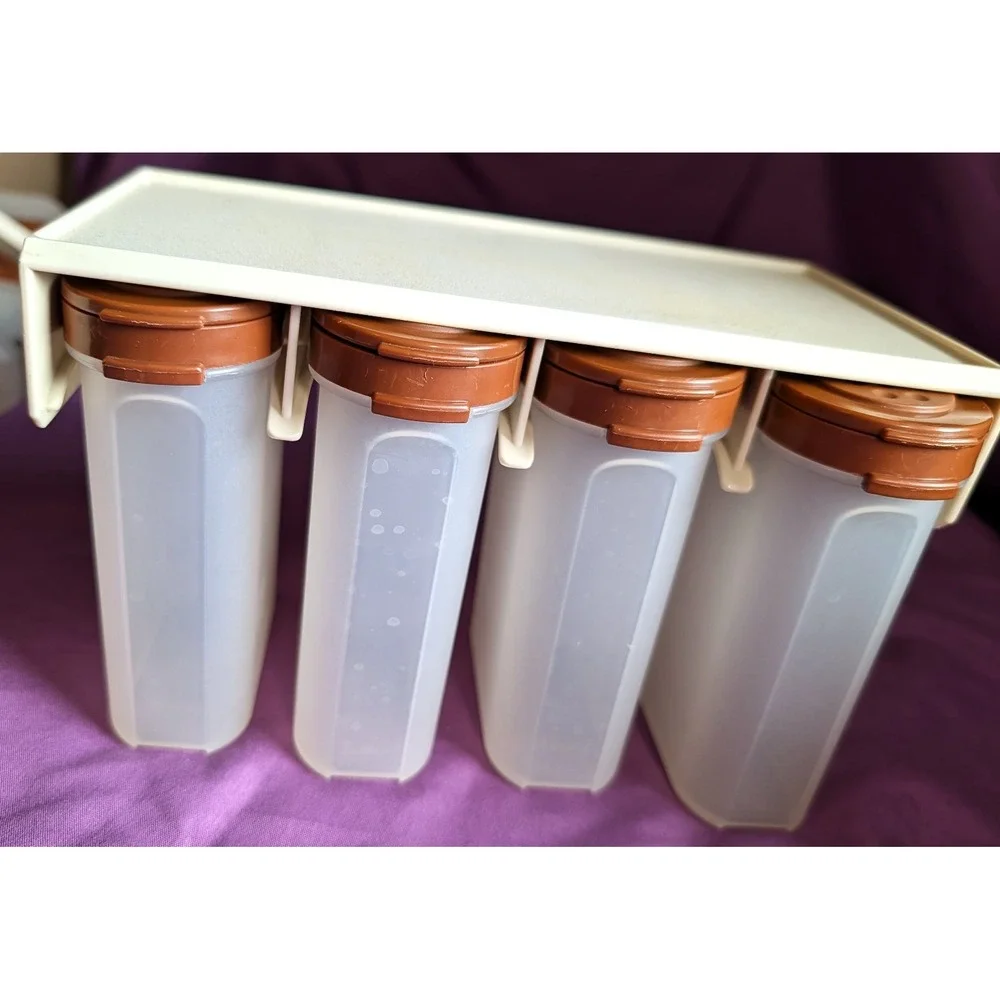 Vintage Tupperware Brown 8pc Modular Mates Spice Rack Wall Mount 1843 1845